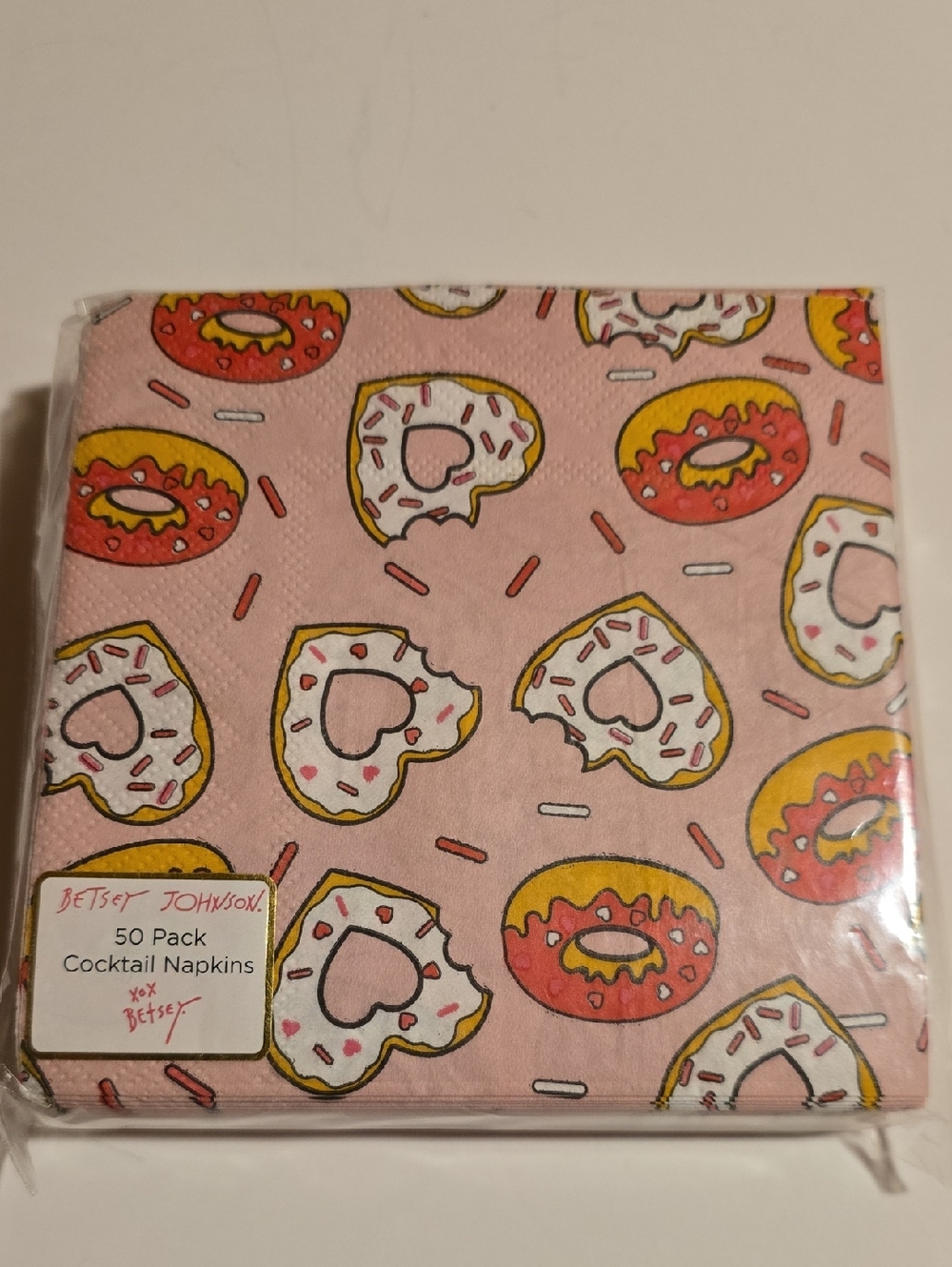 Betsey Johnson Pink Donut Cocktail Napkins with Pink & White Accents